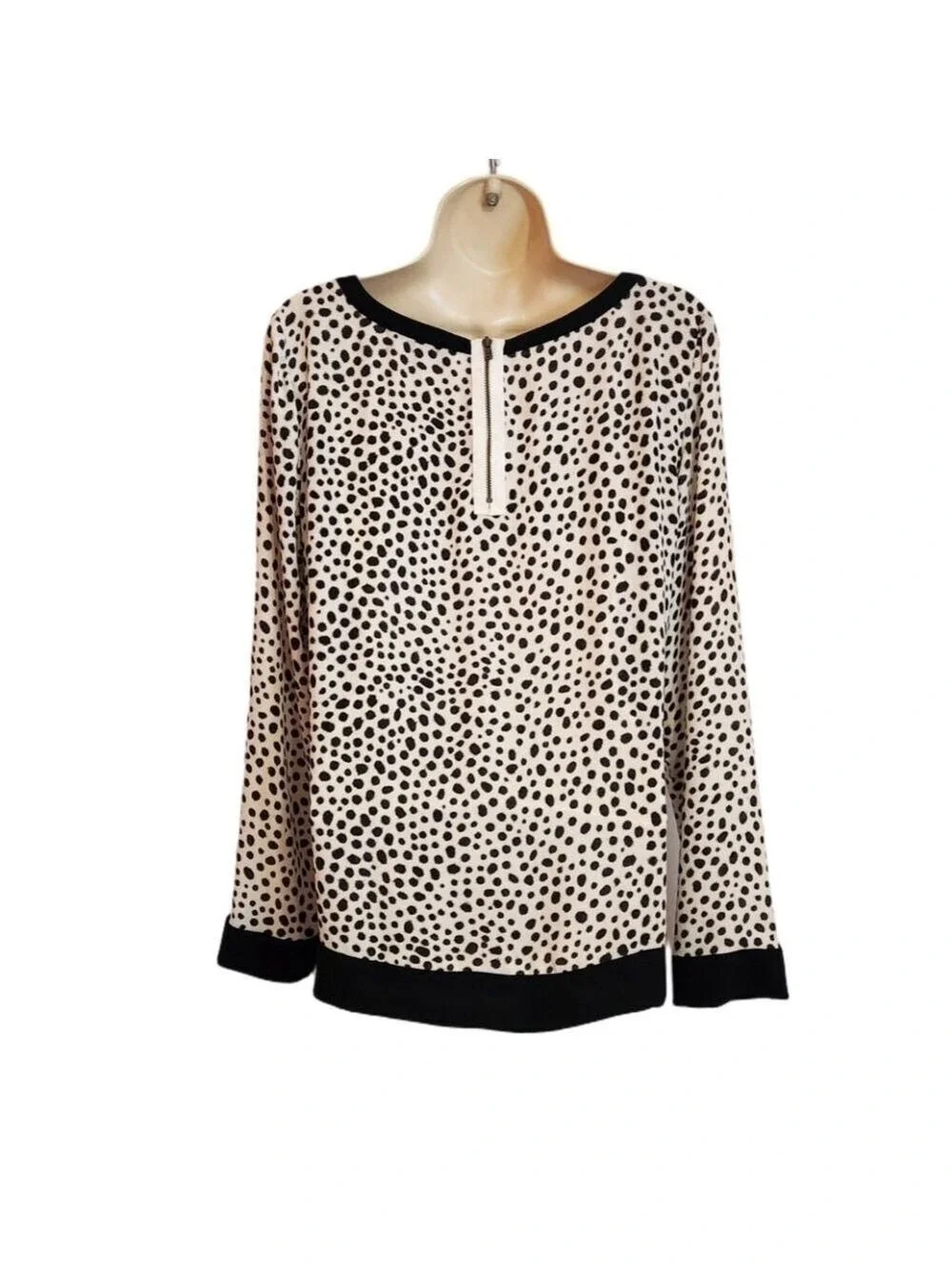 Ann Taylor LOFT White Black Dot Woven Blouse Small